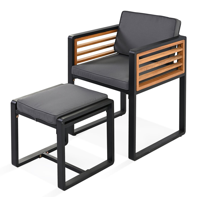 Phillip Patio Acacia Wood Dining Set with Cushions, Gray, 4