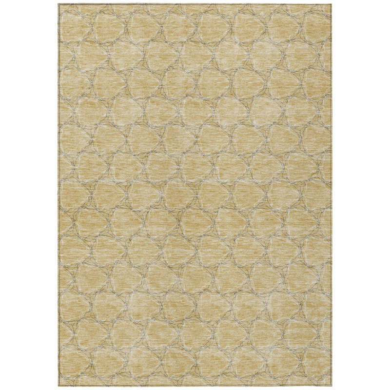 Wheat Geometric Machine-Washable Indoor/Outdoor Rug 2'6" x 3'10"