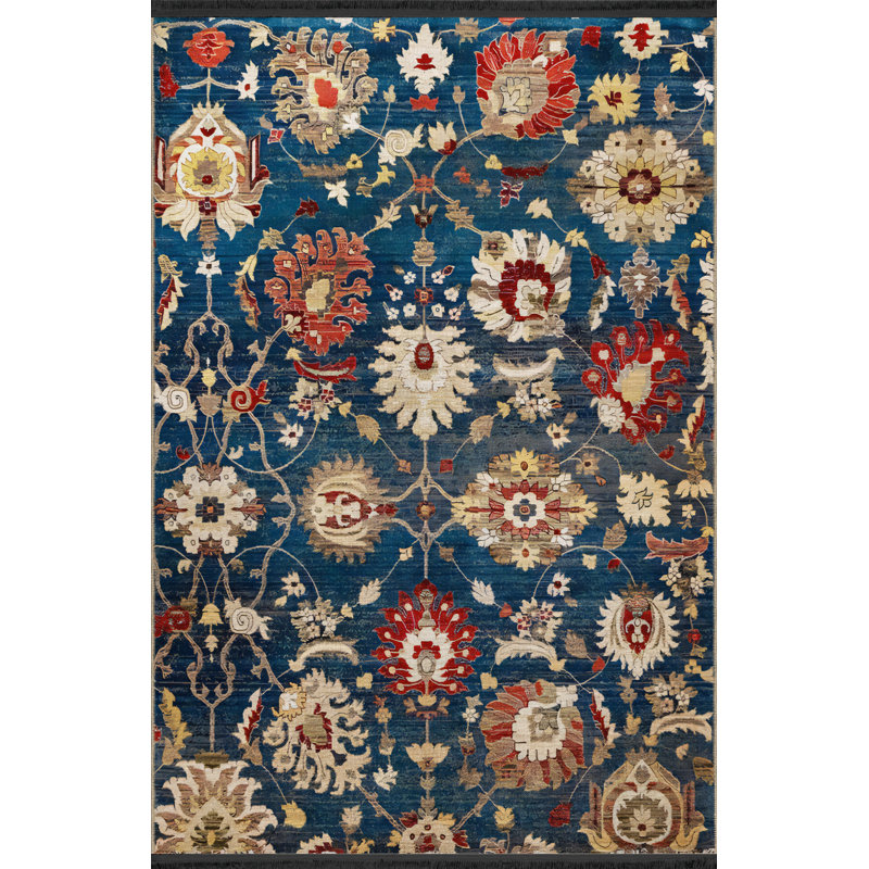 Tapis décoratif rétro multicolore à motif floral bleu, Rectangle 4 pi 11,06 po x 9 pi 10,11 po