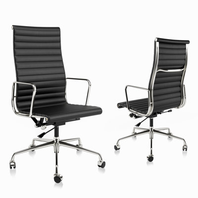 High Back Ergonomic Ribbed Leather Office Chair with Tilt Function