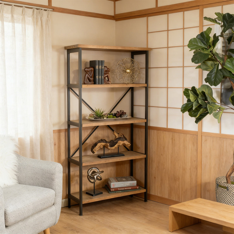 Fir Wood 4-Shelf Accent Bookcase