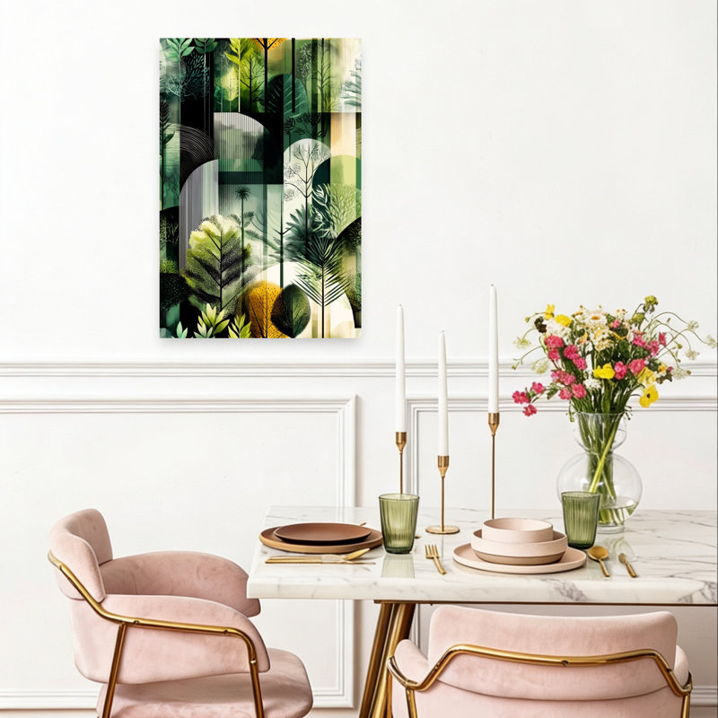 Géométrique, forêt verte, abstrait, géométrique moderne, paysage, art mural, H 24 po x l 16 po