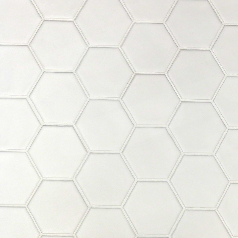 Meadowmere 3" Hexagon Matte Ceramic Tile, Cement White