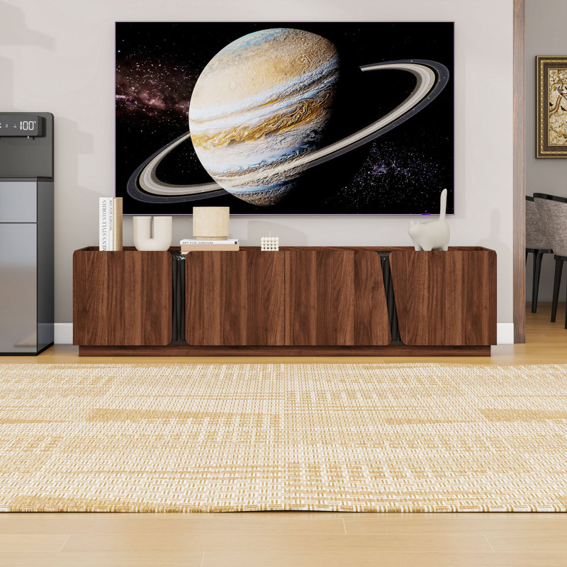 Meuble télé avec coins arrondis, panneaux de porte irréguliers et tablettes intérieures réglables, Tiger