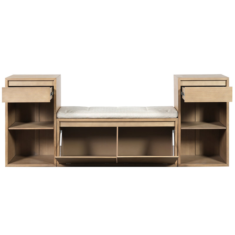 Banc de rangement étroit pour chaussures avec siège à coussin, Brun