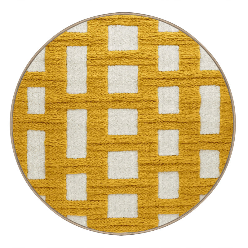 Tapis brun treillis lavable à la machine, Rond 8 pi