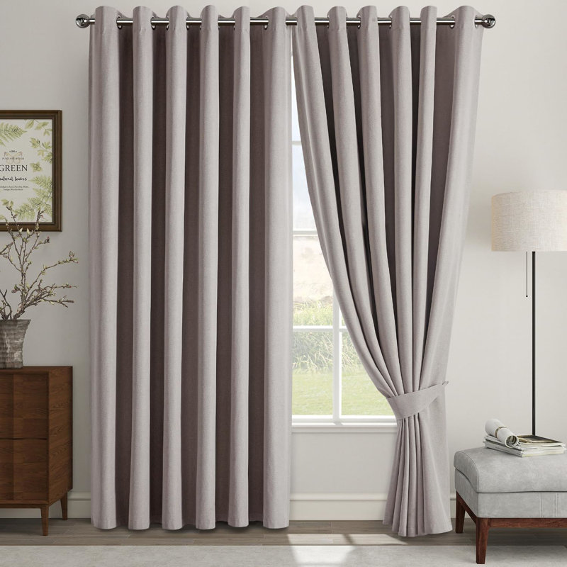 Linen Blend Blackout Curtain Panel Pair, 168cm Width x 183cm Drop, Beige