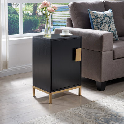 Marvell Rectangular End Table with Storage, MDF Wood Base, and Textured Cabinet Design