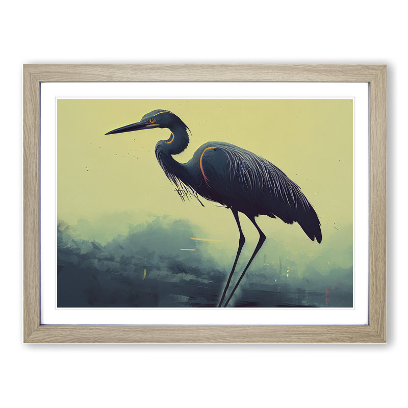 XH1022-1479X Blessed Heron Bird - Single Picture Frame Print, 34cm H x 46cm W x 2cm D, Oak