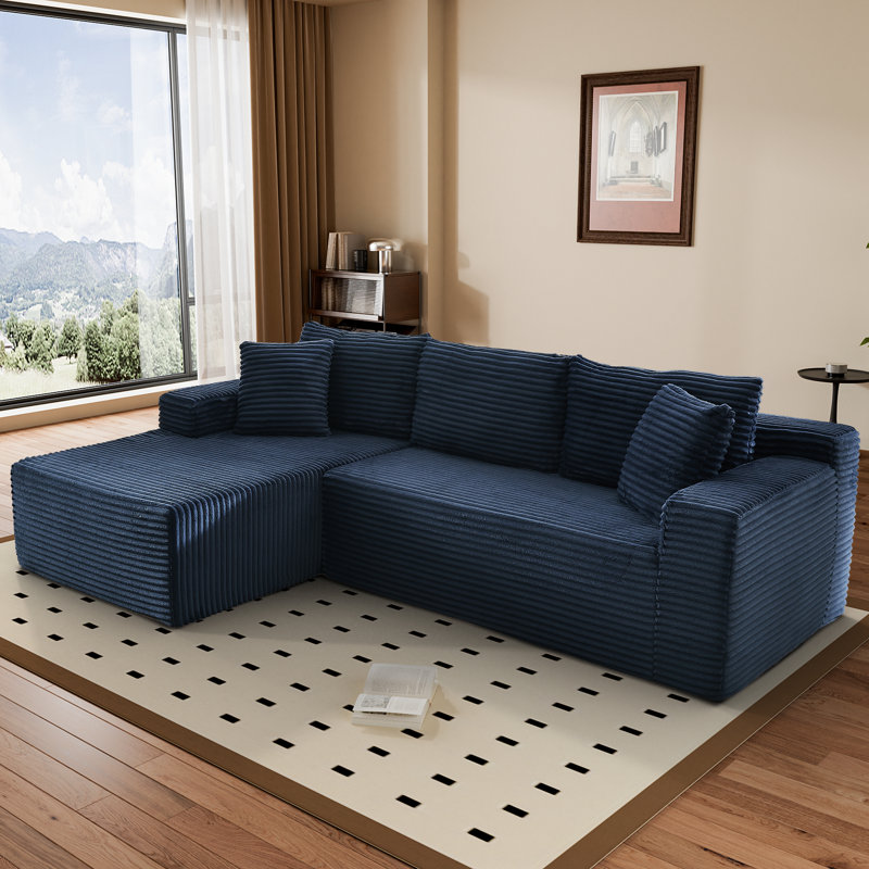 Boneless Modular Sectional Sofa, Cloud Couch, Left Hand Facing, Blue