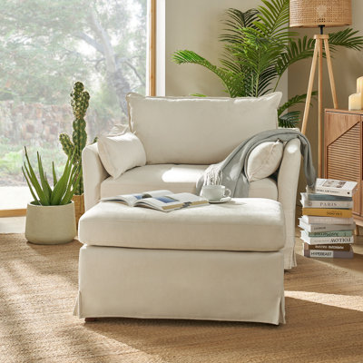 Slipcovered Armchair with Footstool