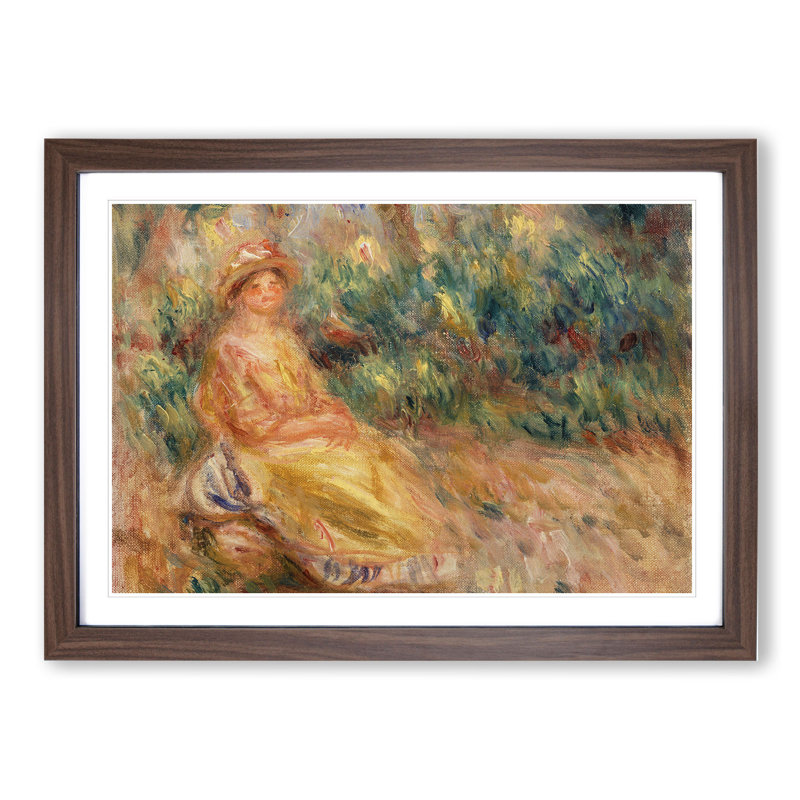 Woman in Pink and Yellow by Pierre-Auguste Renoir - Picture Frame Painting, Walnut, 65cm H x 90cm W x 2cm D