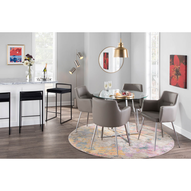 Ernestine Upholstered Stackable Bar & Counter Stool (Set of 3), Counter Stool (27" Seat Height), Black Velvet/Black