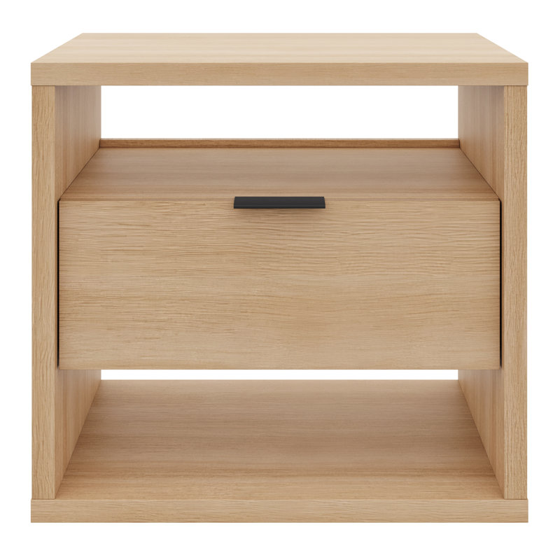 Table de chevet moderne à 1 tiroir avec rangement ouvert, Beige