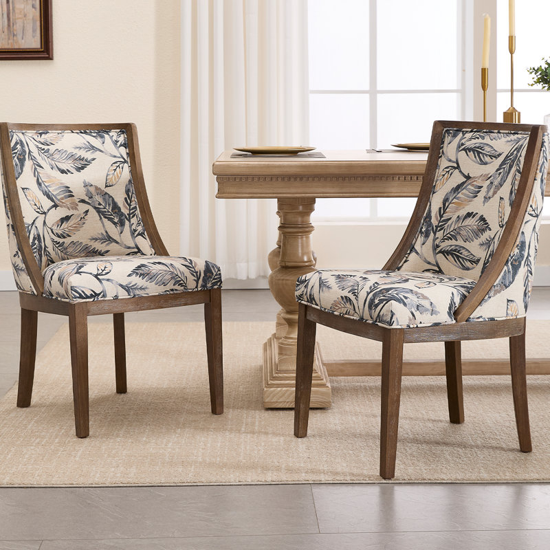 Vintage Style Upholstered Solid Wood Legs Linen Dining Chair With Backrest, With Solid Wood Frame, For Dining Room/Living Room