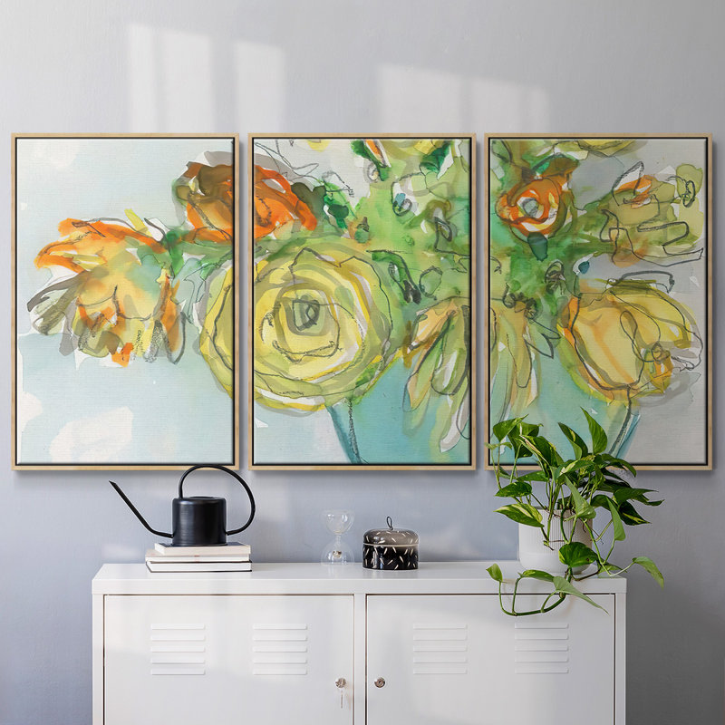 Ensemble de 3 fleurs printanières, Encadré naturel, H 36 po x l 75 po