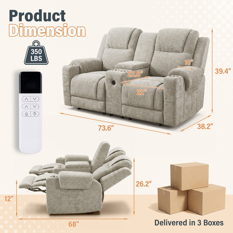 Canapé inclinable l 73,6 po pour salon, Causeuse, Beige