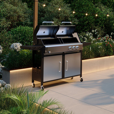Holzkohle-/Gasgrill mit 2 Brennern