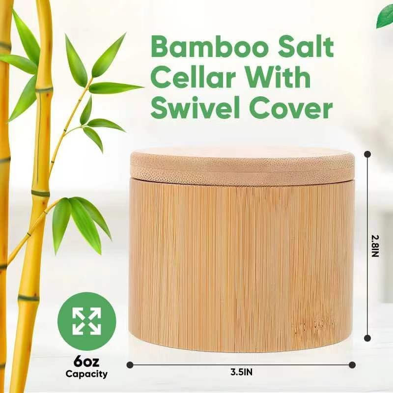 Salt Cellar, Bamboo Salt Container with Lid