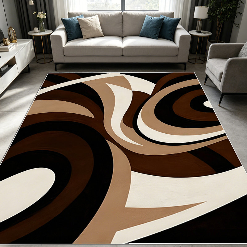 1PC Abstract Swirl Geometric Brown Tone Pattern area rugs for Living Room, Soft and Comfortable, Suitable for all seasons, easy-to-maintain, machine washable Indoor floor mat, Under Table Farmhouse suitable for dining room, bedroom, entryway, home