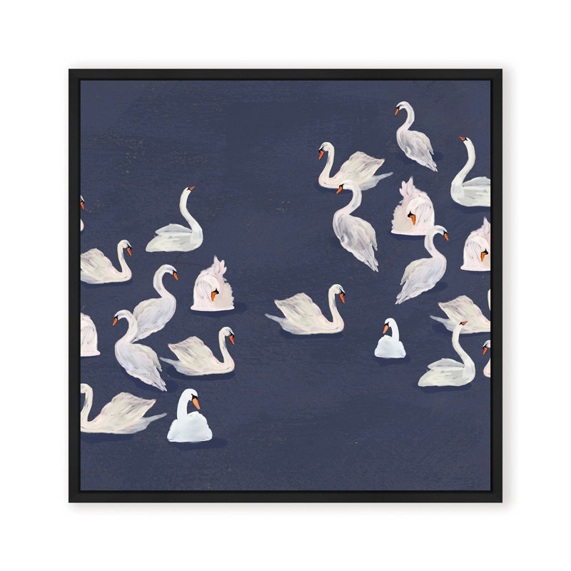 Nature Inspired Modern Ensemble: Swan Serenade, 24" H x 24" W, Framed Print, Gold