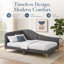 Lit de jour en lin durable avec tête de lit et caractéristiques de conception moderne | Conception confortable du dossier et des accoudoirs-811162377-811162378