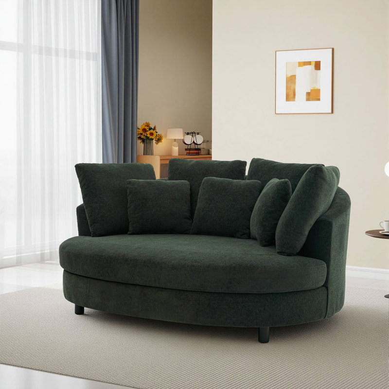 70.1" W Oversized Upholstered Barrel Chair, Modern Round Sofa Chair With Pillows, Green