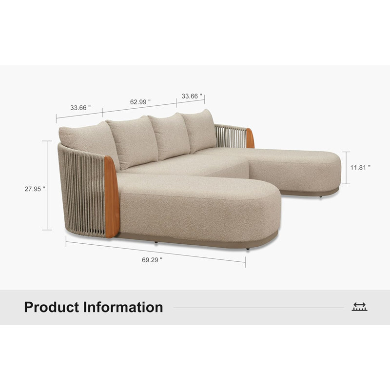  Ensemble de meubles de patio Ensemble de canapé modulaire d'extérieur avec canapé en tissu d'oléfine de teck véritable de 9 po