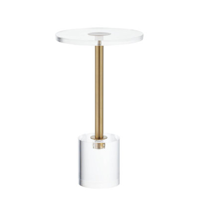 Clear Acrylic And Brass Round Accent Table