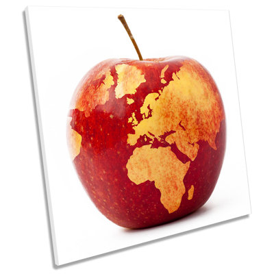 Z1664 Apple Map Of The World Red - Wrapped Canvas Print