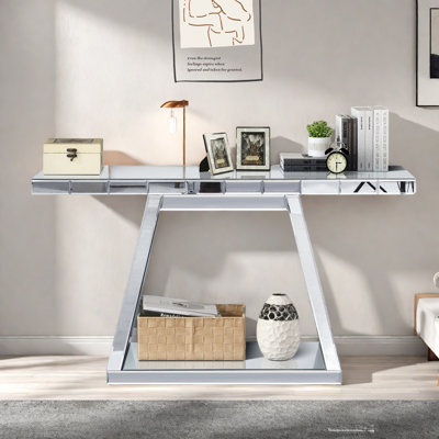 Console moderne à miroir réfléchissant à 360 ° avec base trapézoïdale et conception résistante aux égratignures 