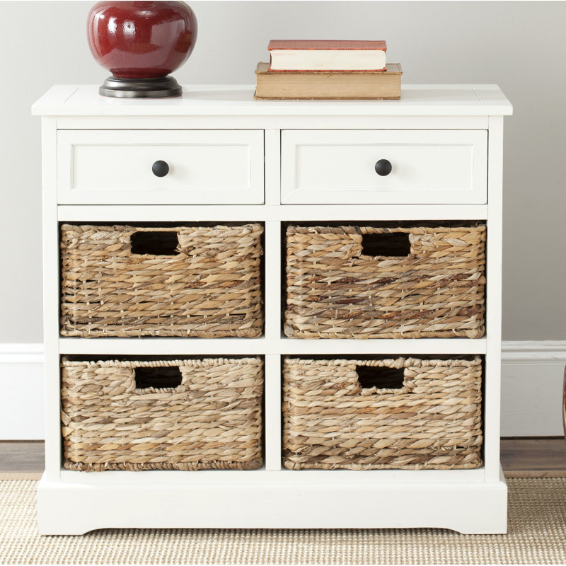 Élégante commode décorative Painswick - Bois massif avec 4 paniers en osier, rangement rustique parfait pour la maison