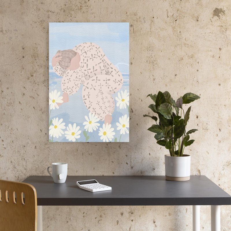 Woman Among Daisies Peaceful Abstract Contemporary Daisy Flower Nature Wall Art Print 1 Piece Wrapped Canvas Wall Art