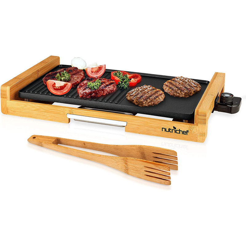 NutriChef Smokeless Electric Bamboo Grill with Non-Stick Plate