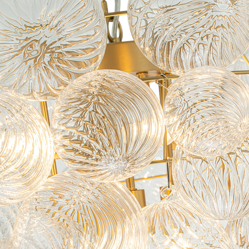 9-Light Cluster Grape Ribbed Glass Chandelier