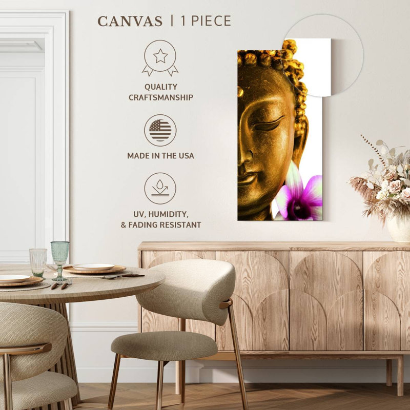 Bouddha et orchidée, H 24 po x l 12 po