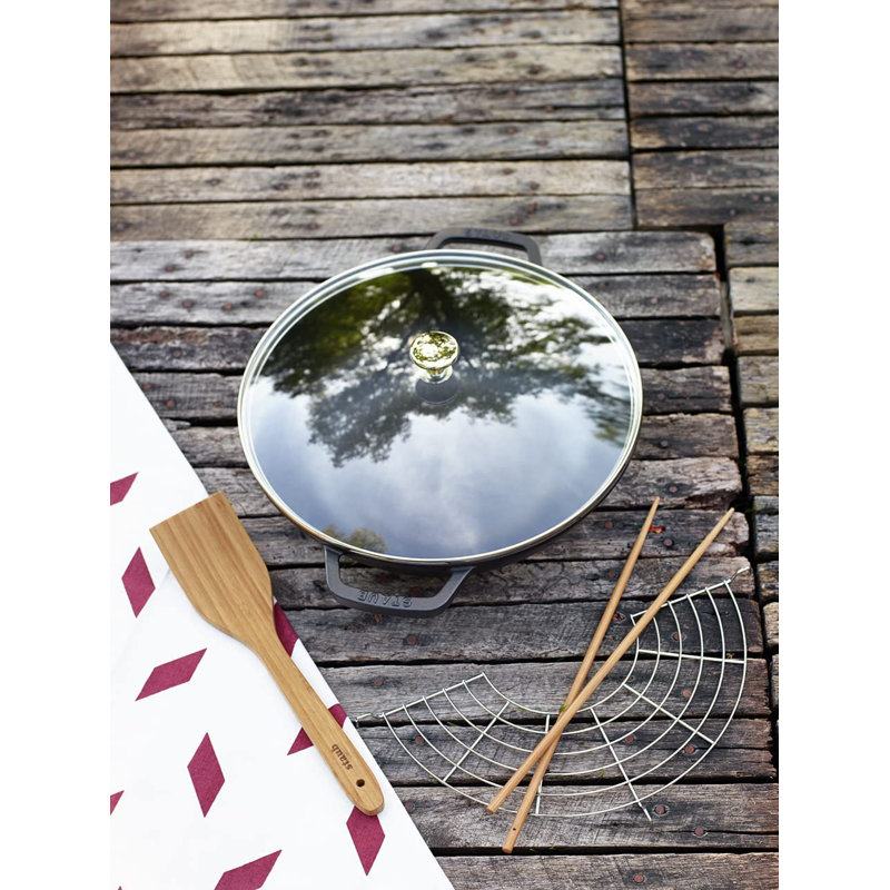 Staub Cast Iron Wok with Lid, Black Matte