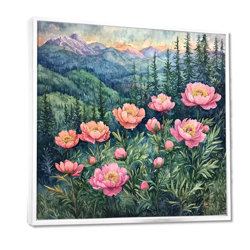 Graicen pivoines dans les forêts - I, pivoines, art mural, H 36 po x l 36 po, Impression encadrée flottante, Blanc