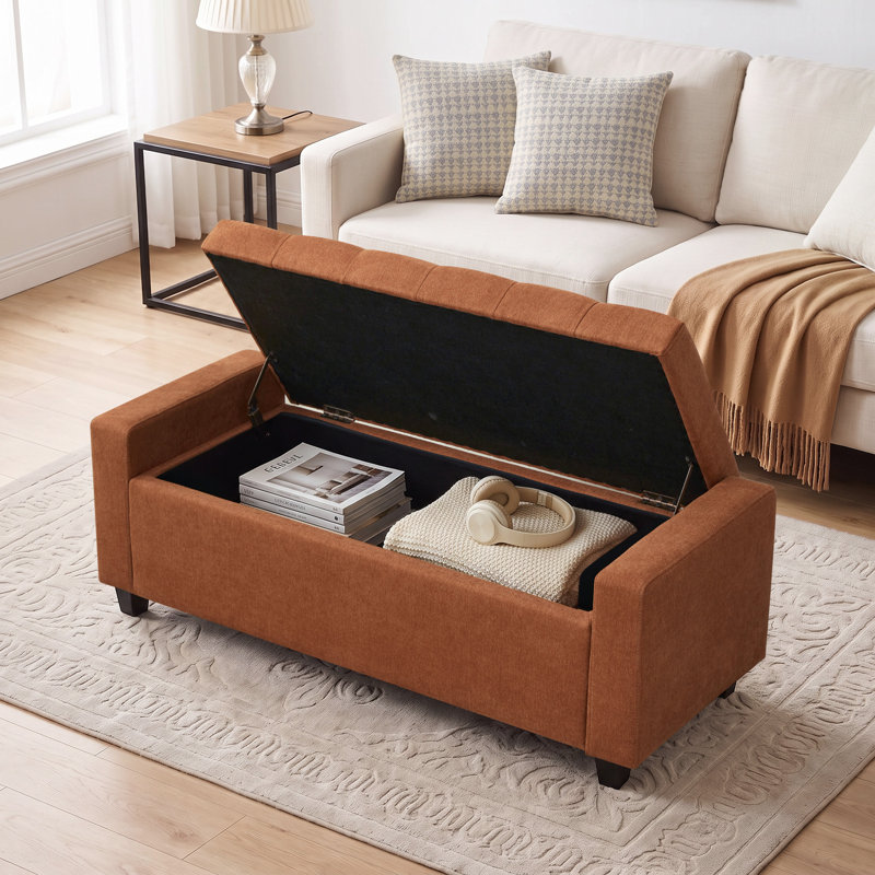 Banc de rangement rembourré en polyester l 48,8 po Tassone, Orange