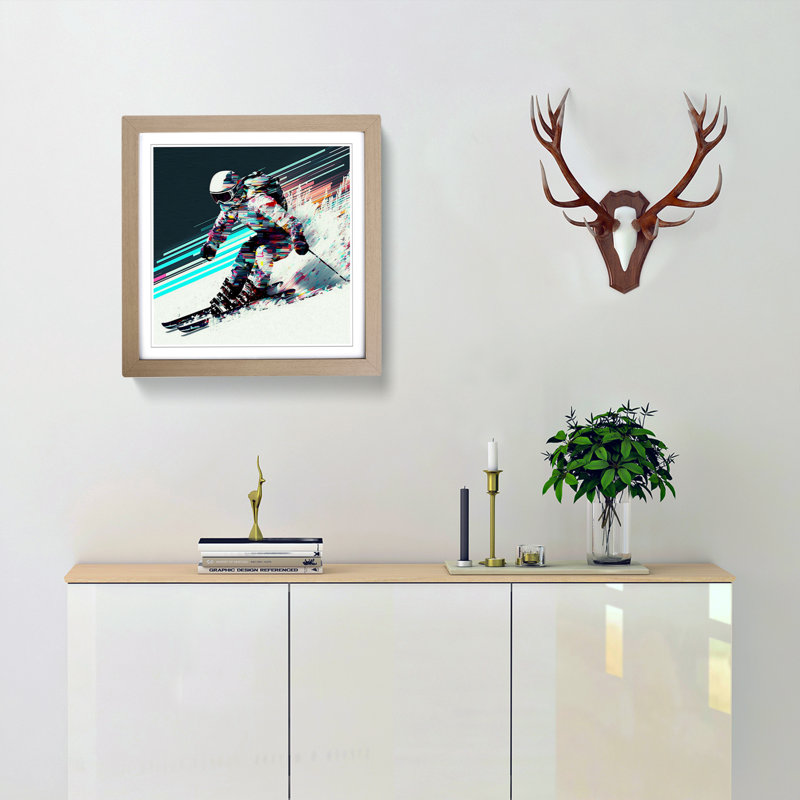 Skiing Glitch - Framed Print, Oak