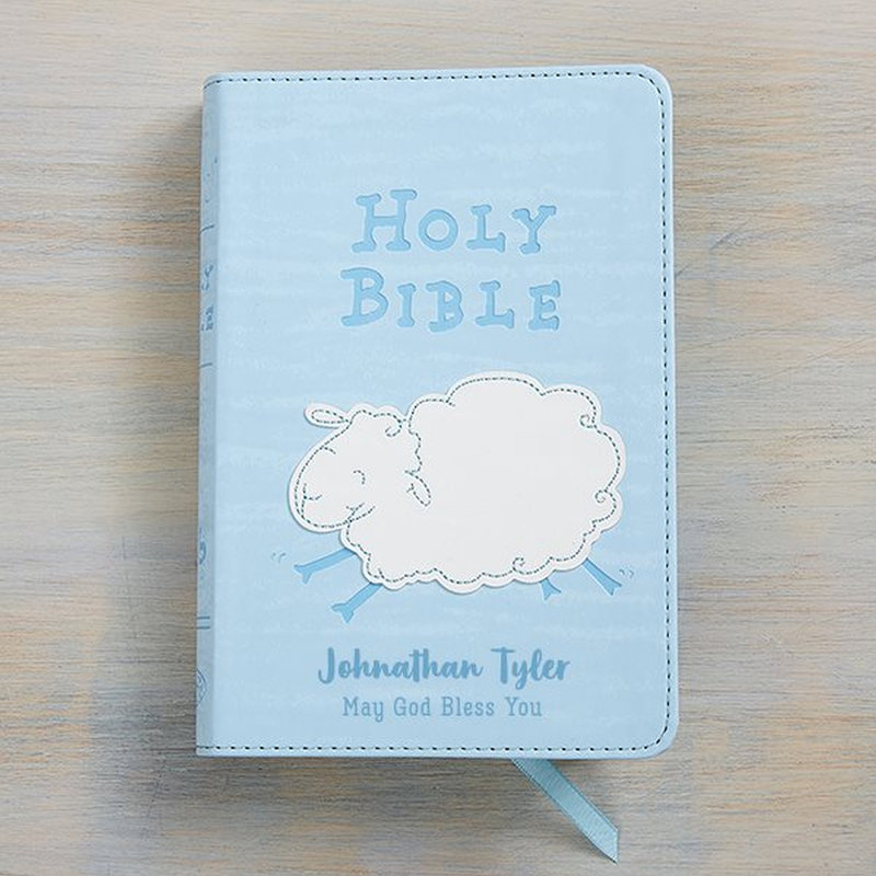 «Woolly Lamb» personnalisé pour enfants «Blue Bible», Oui