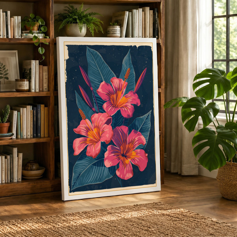 Luminous Blooms Botanical - Wrapped Canvas, 36x24 - 91.4 x 61.0 cm, Terracotta Border