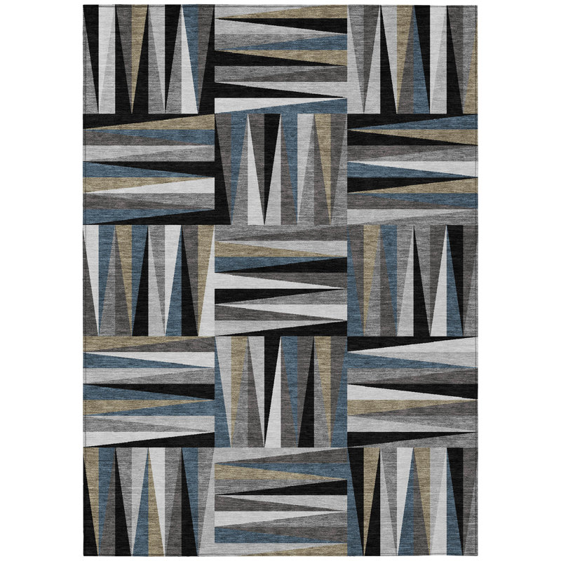 Azura Black Washable Indoor-Outdoor Rug - , 9' x 12'
