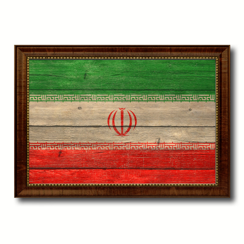 « iran country flag », impression sur toile encadrée, H 15 po x l 21 po x P 1 po, Encadrement brun