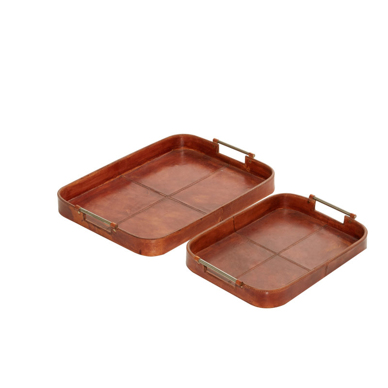 Ensemble de 2 plateaux décoratifs en cuir véritable Oleana