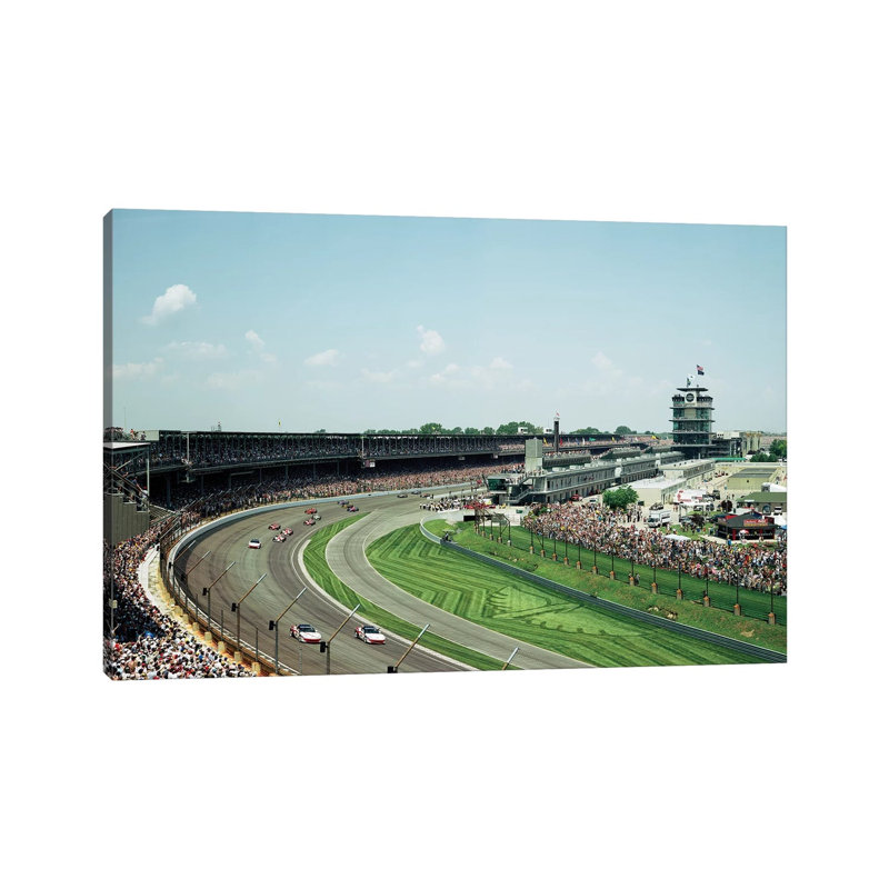 Race Cars In Pace Lap At Indianapolis Motor Speedway, Indianapolis 500, Indiana, USA II by Panoramic Images - Wrapped Canvas Print