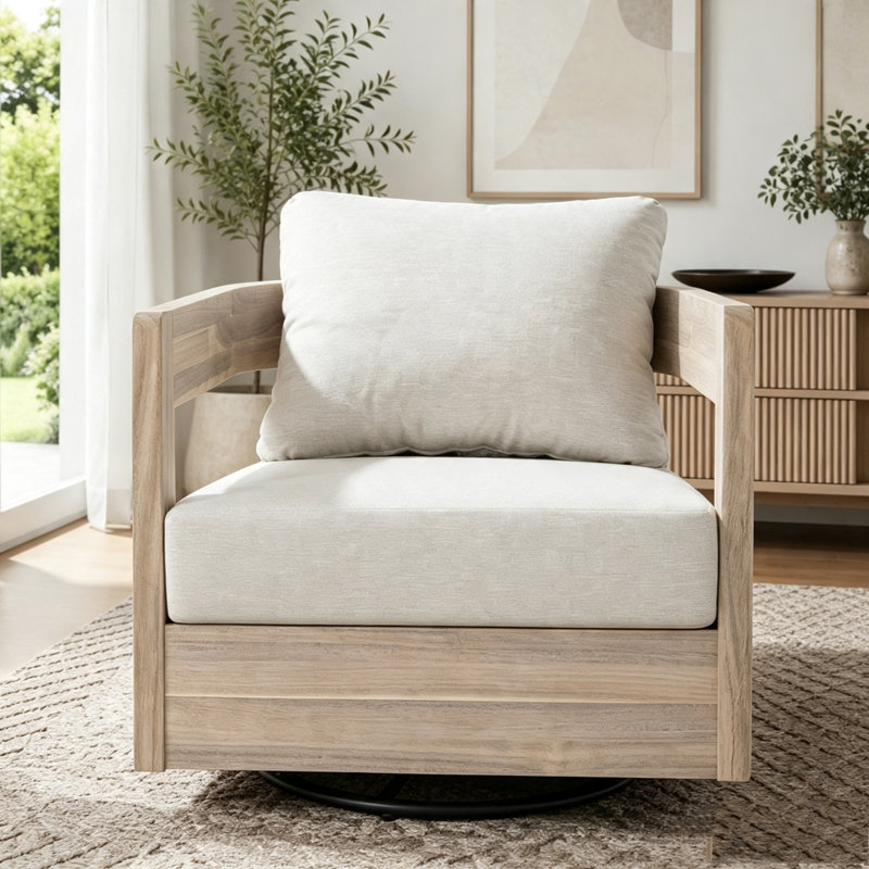 Fauteuil club d'extérieur pivotant en bois, Light White