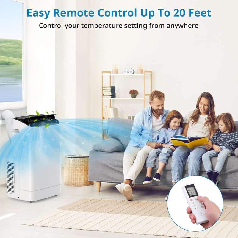 14,000 BTU Portable Air Conditioner, Quiet & Powerful, Follow Me Function, Ideal For Small Rooms, LCD Remote Control, US Plug, White