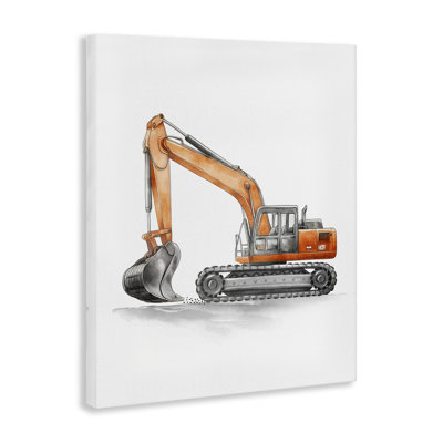 Working Trucks Orange Excavator Canvas Wall Art, design by Christine Simpson Art