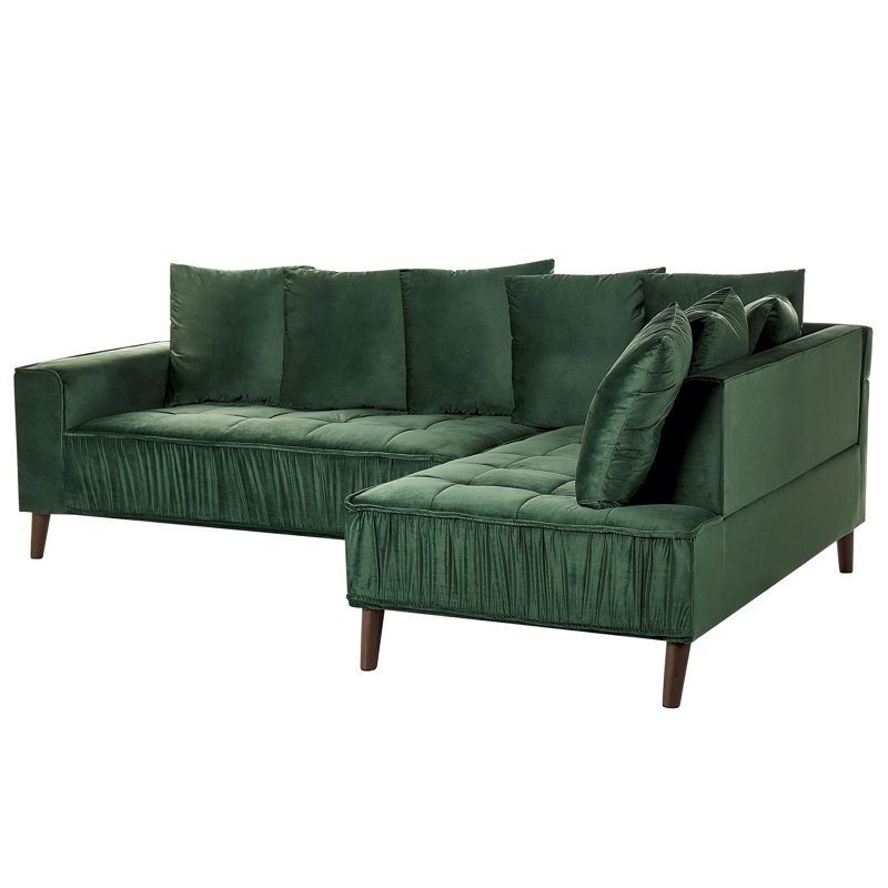 Adelya 3 Seater Velvet Corner Sofa , Green